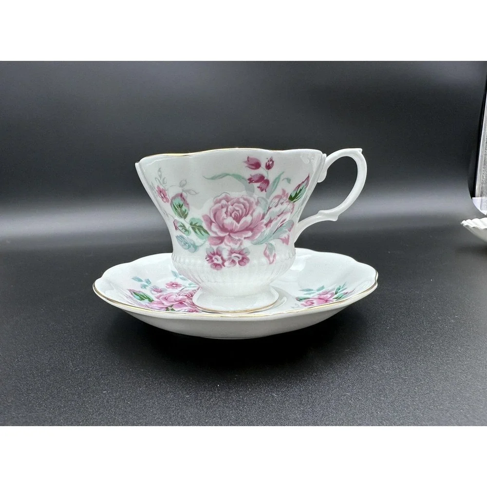 Royal Albert Tea Cup & Saucer ~ Pink Florals Green Leaves ~ Bone‎ China England